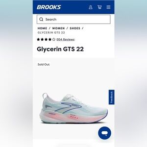 Brooks Women's Glycerin GTS 22 Size 11.5, Color: White/Limpet Shell/Amparo Blue